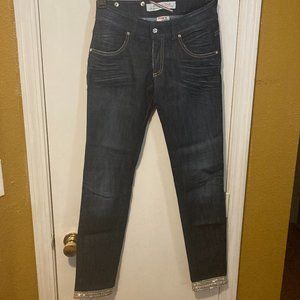 MET women's size 27 gem embellished cuff stretchy tapered leg skinny jeans 27x31